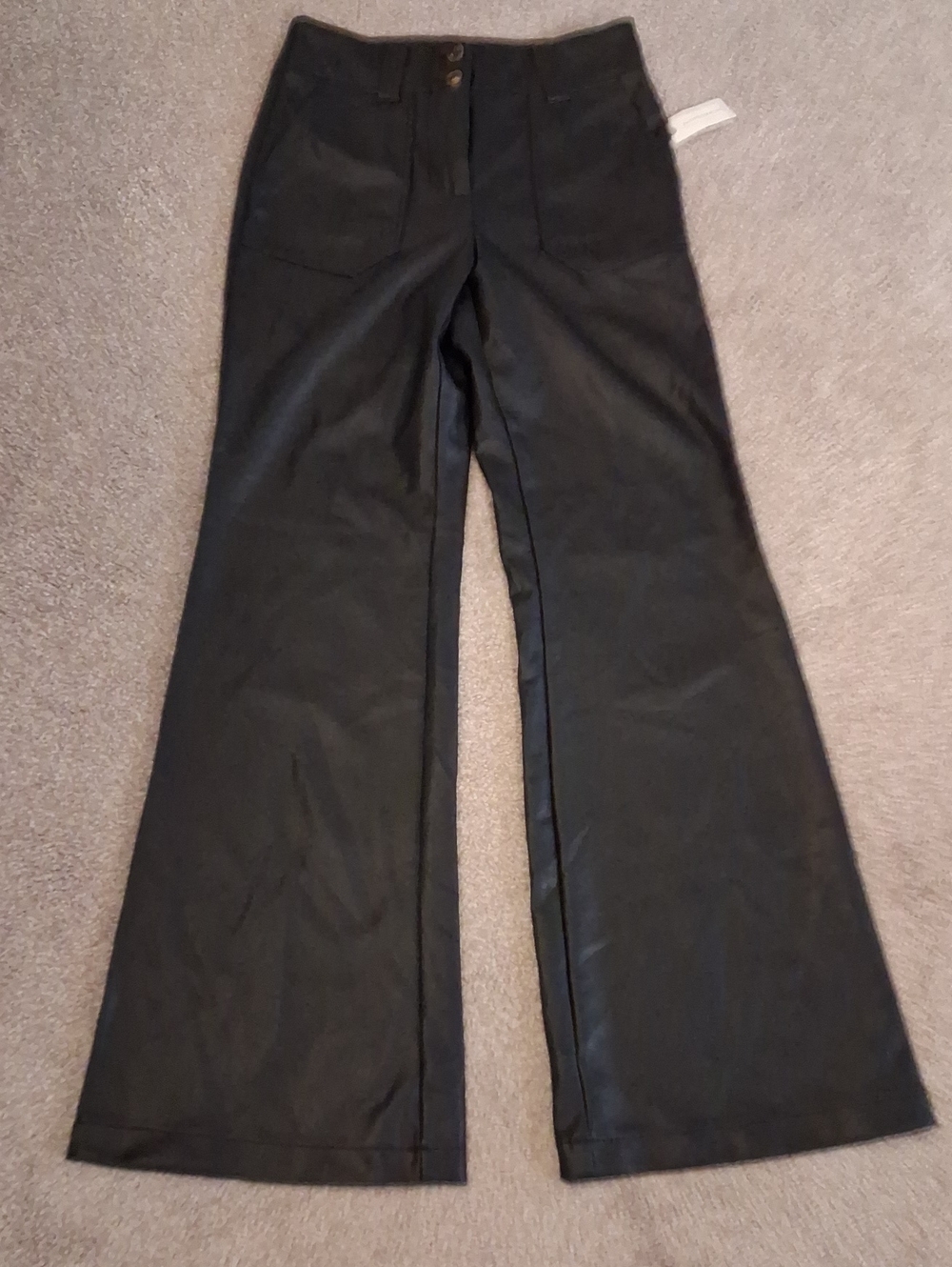 NWT Anthropologie Maeve Black Wide-Leg Flare Faux Leather High Rise Pants (0)